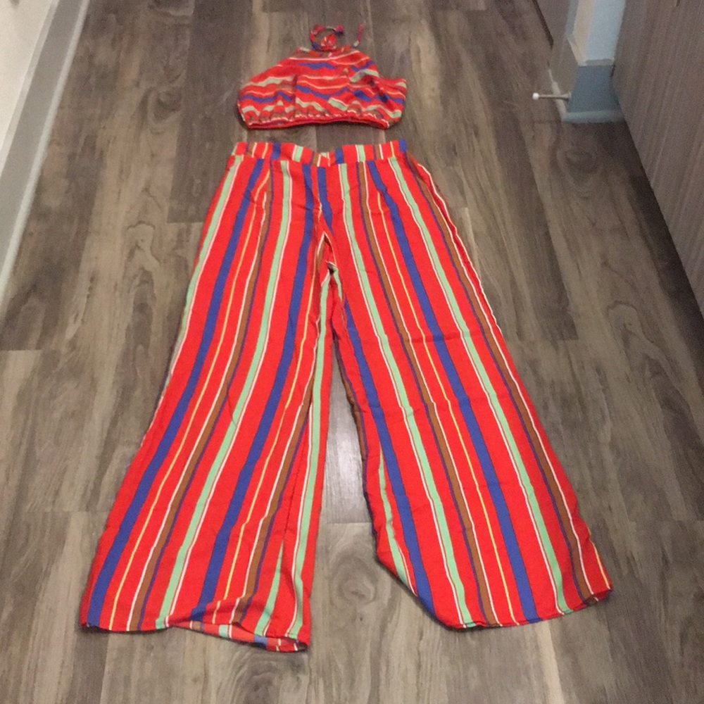Impressions 2 Piece Striped Pant and Halter Crop